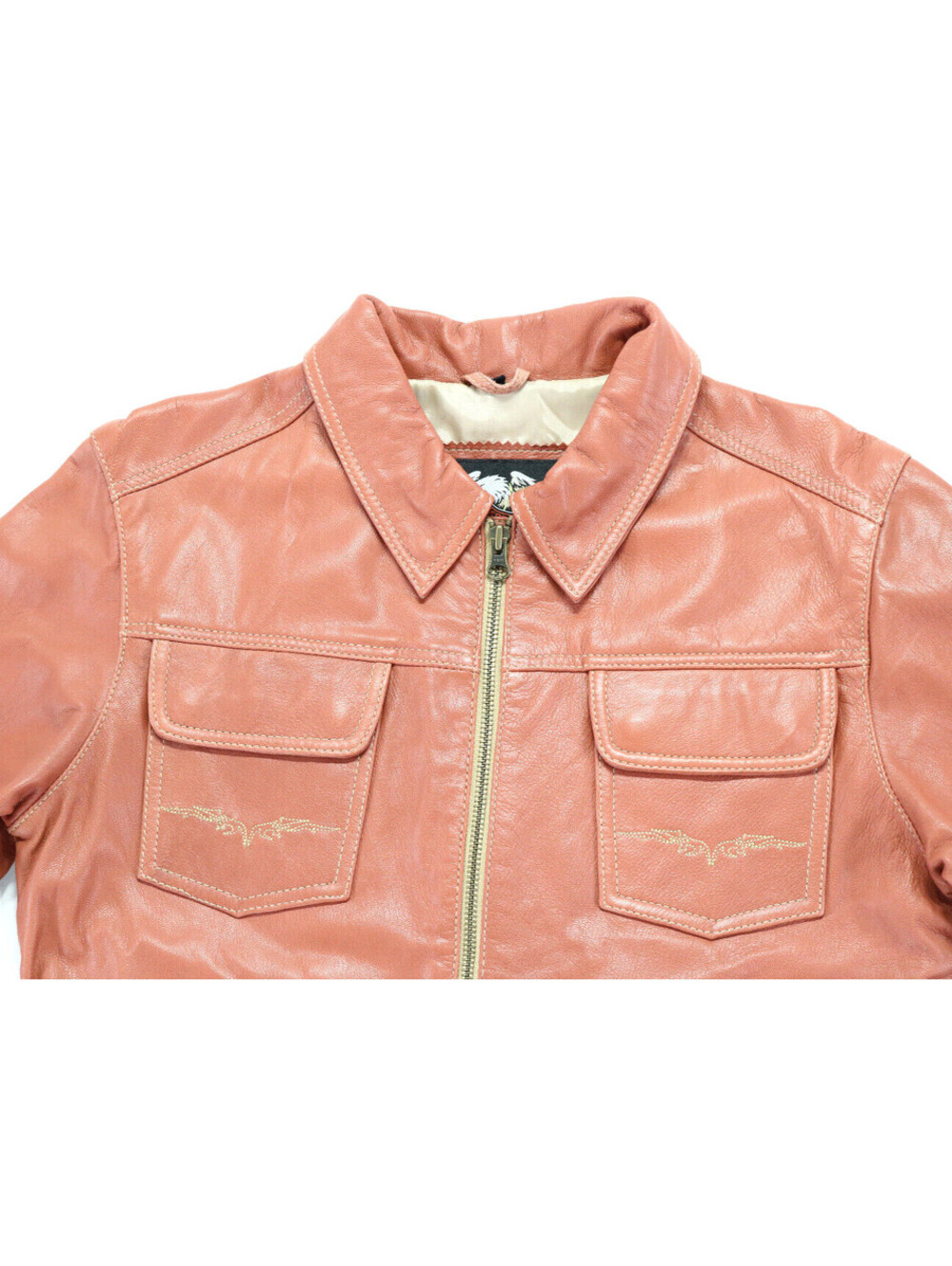RARE harley davidson jacket M brown leather pockets beaded zip snap womens star